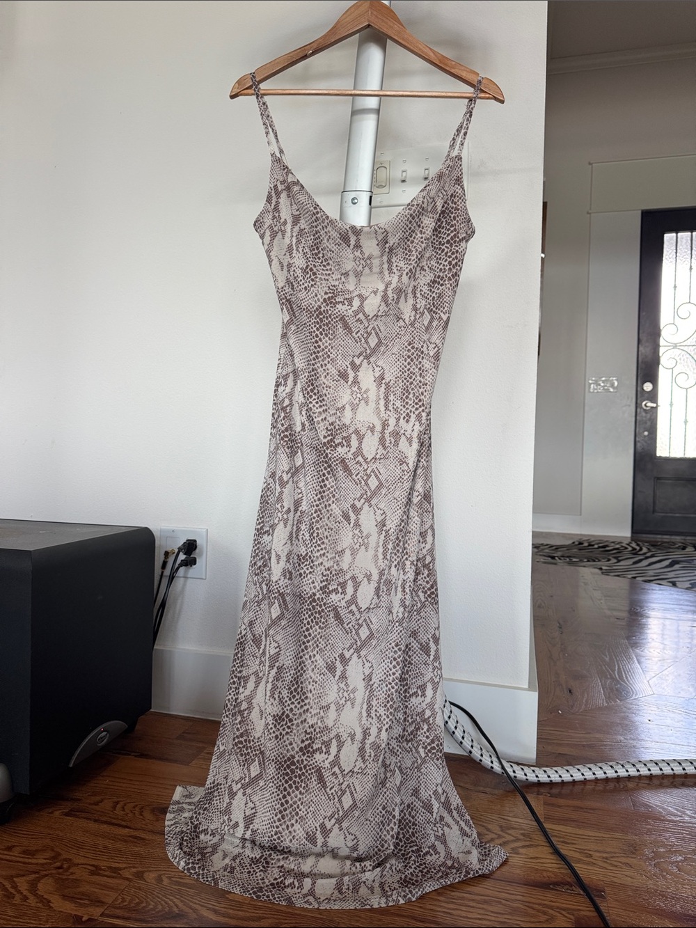 Rachel Zoe Snake Print Cowl Neck Midi/Maxi Slip Dress Sz M Brown Tan New